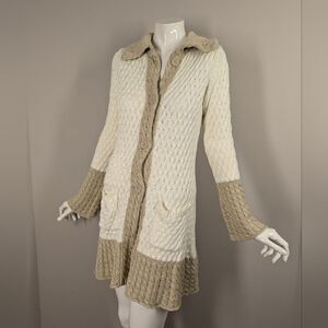 Chillnorway Y2K Knit Cardigan – Bell Sleeves – Longline Sweater Coat – Size Smal